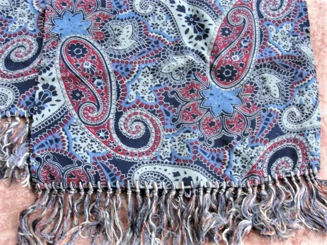 1940s Vintage Scarf Mens ART DECO Style Fringe Paisley Scarf Tootal Croydon Gentlemans Elegant Scarf, Forties Era Menswear Scarves Film Noir