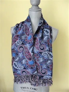 1940s Vintage Scarf Mens ART DECO Style Fringe Paisley Scarf Tootal Croydon Gentlemans Elegant Scarf, Forties Era Menswear Scarves Film Noir