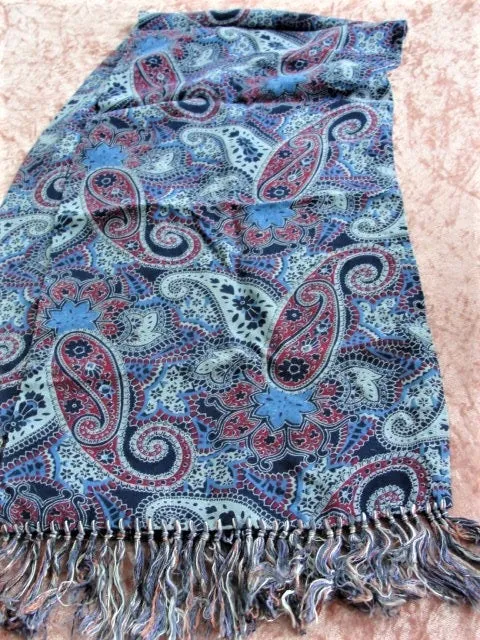 1940s Vintage Scarf Mens ART DECO Style Fringe Paisley Scarf Tootal Croydon Gentlemans Elegant Scarf, Forties Era Menswear Scarves Film Noir