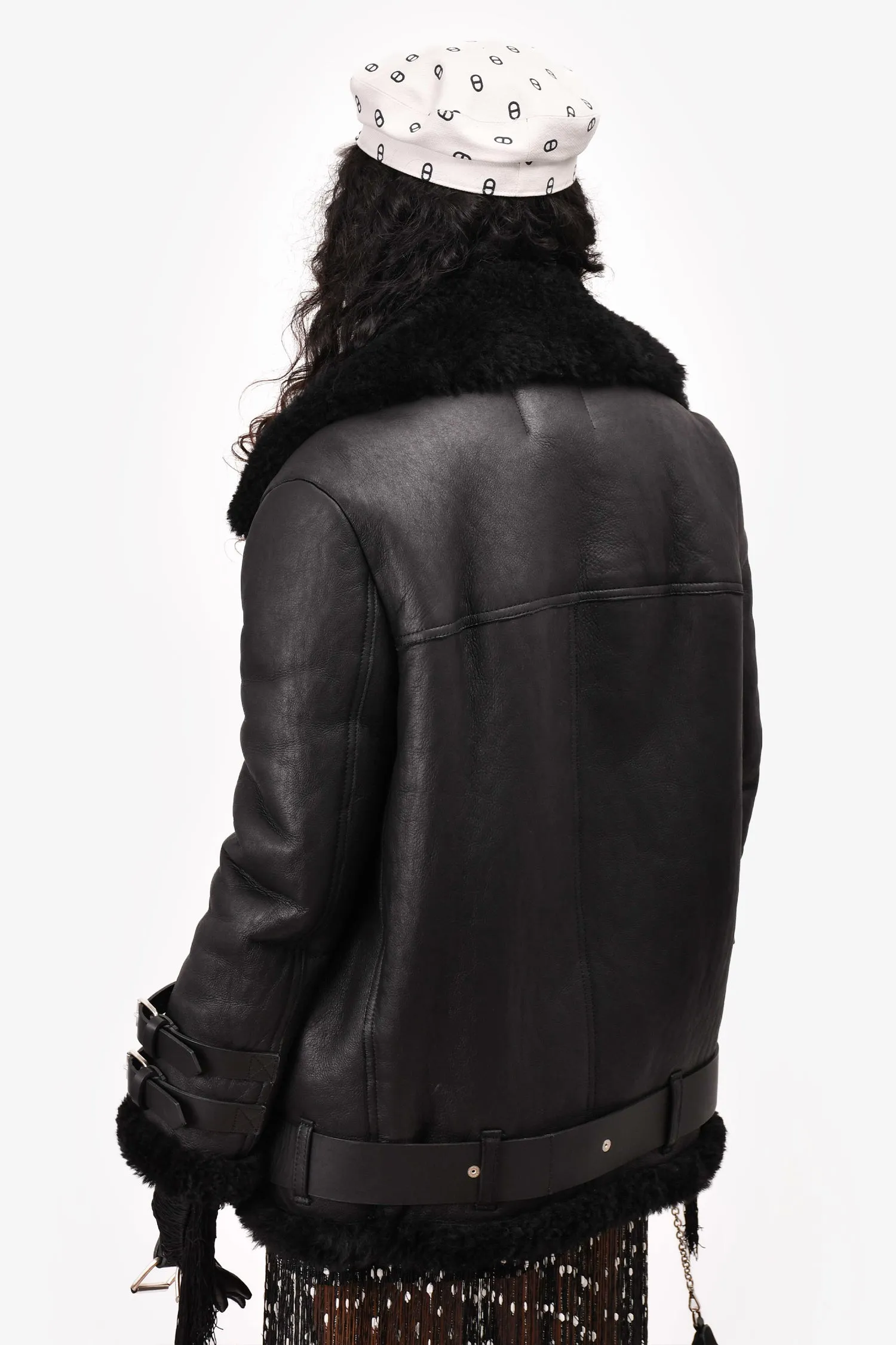 Acne Studios Black Shearling/Leather Oversized Moto Cycle Jacket Size 32