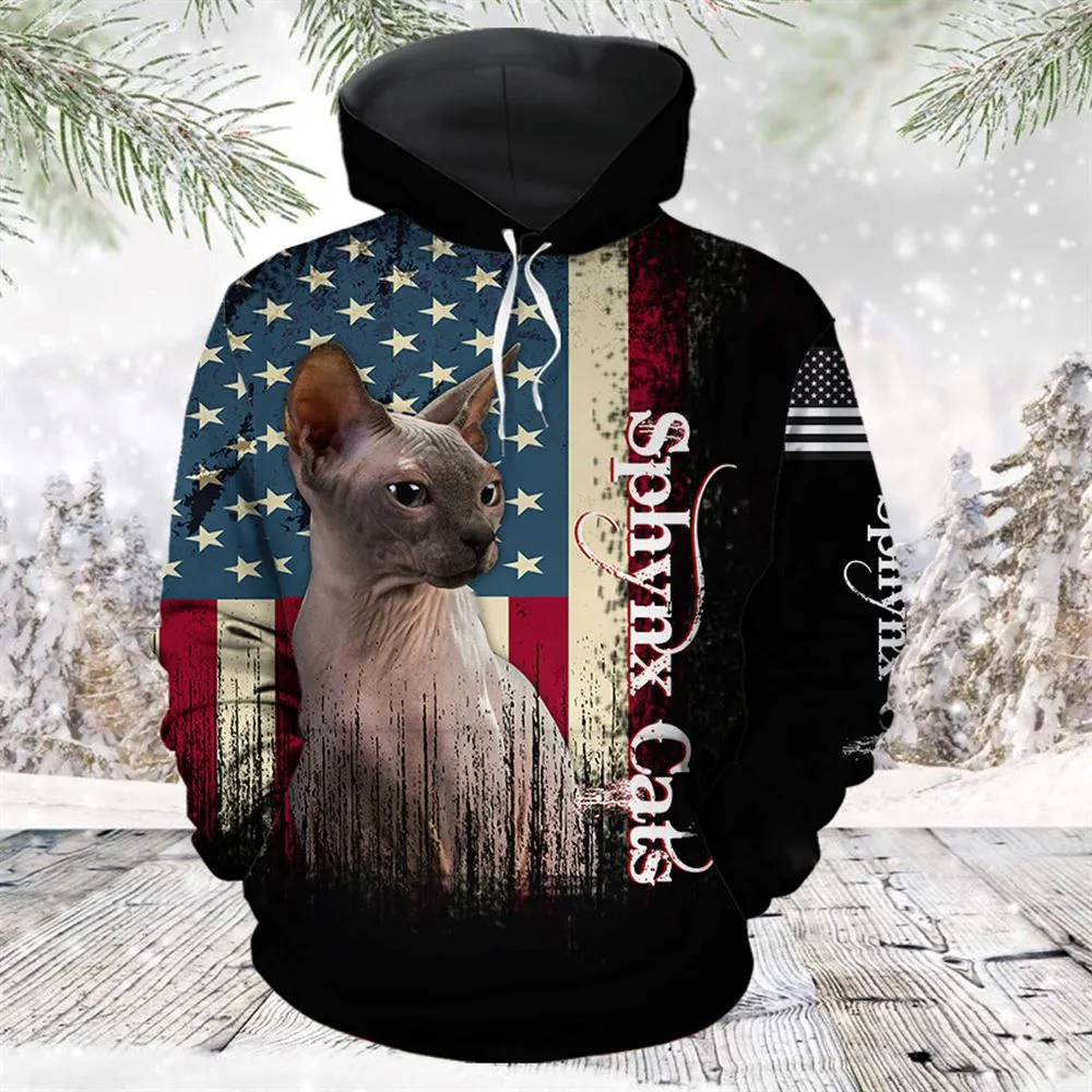 American Sphynx Cat All Over Print 3D Hoodie For Men And Women, Best Gift For Cat lovers, Best Outfit Christmas