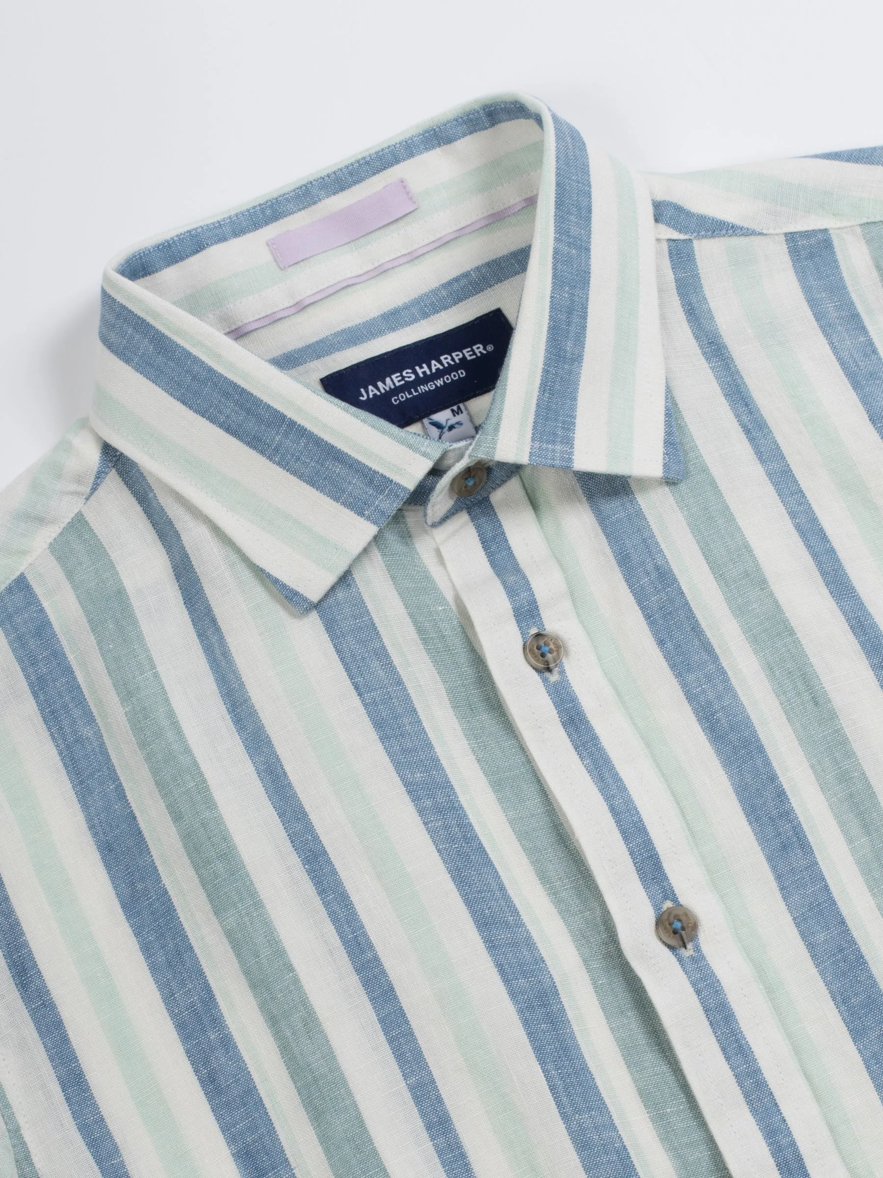 Aqua Short Sleeve Stripe Linen Shirt