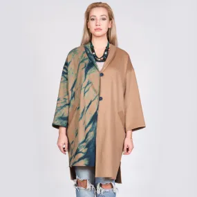 Asymmetrical Cashmere Wool Coat with Wrap Collar