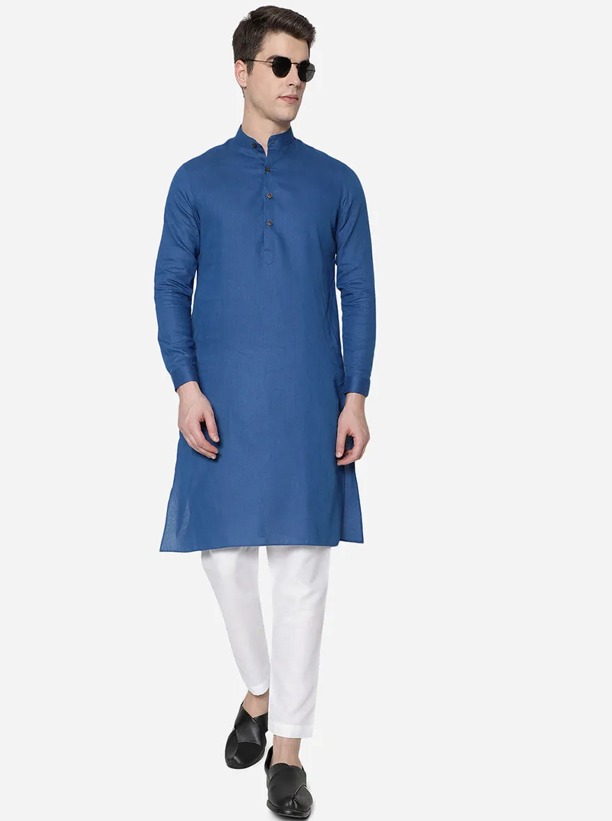 Azure Blue Solid Regular Fit Modi Kurta | JadeBlue