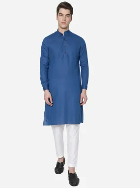 Azure Blue Solid Regular Fit Modi Kurta | JadeBlue