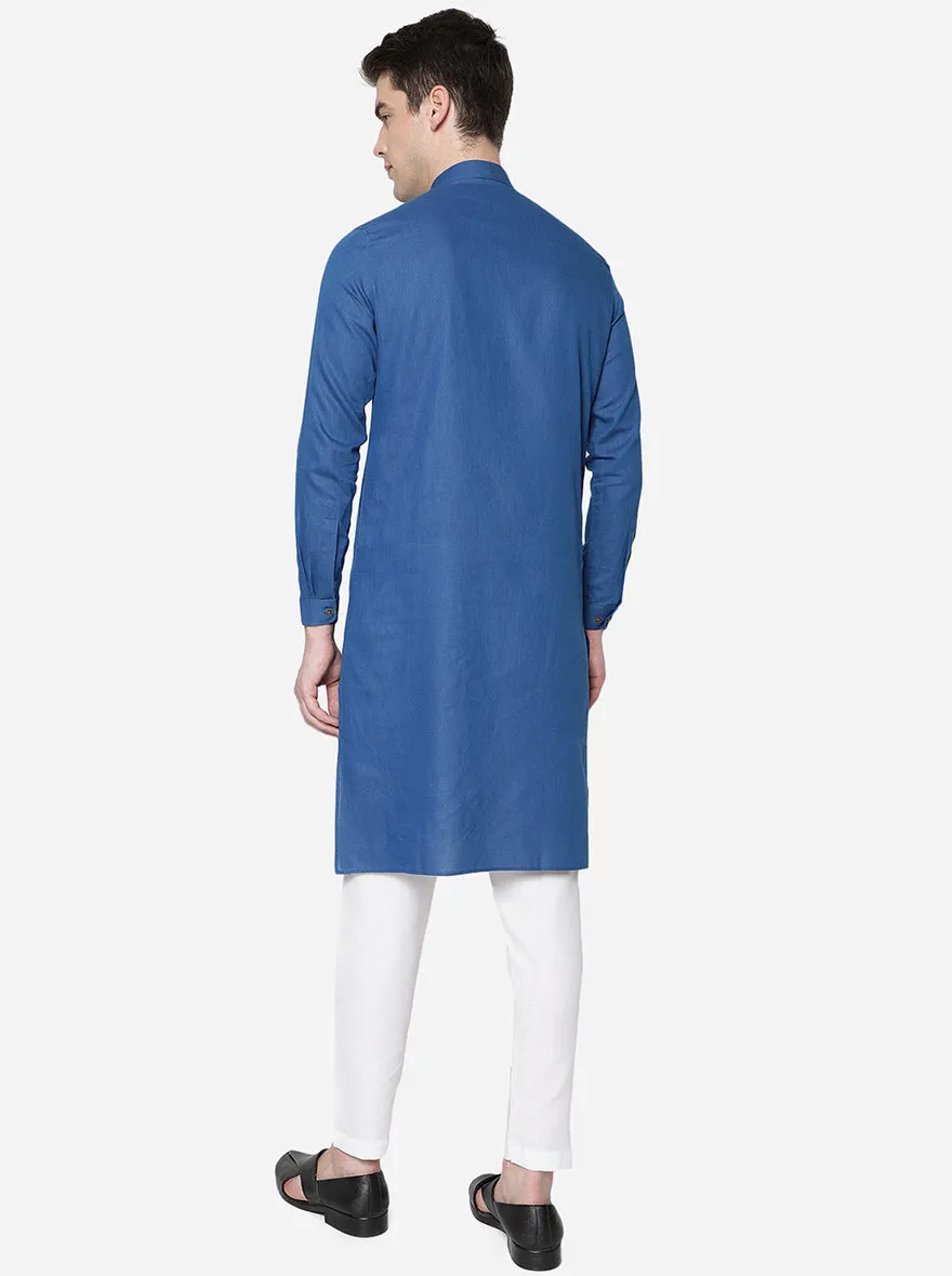 Azure Blue Solid Regular Fit Modi Kurta | JadeBlue