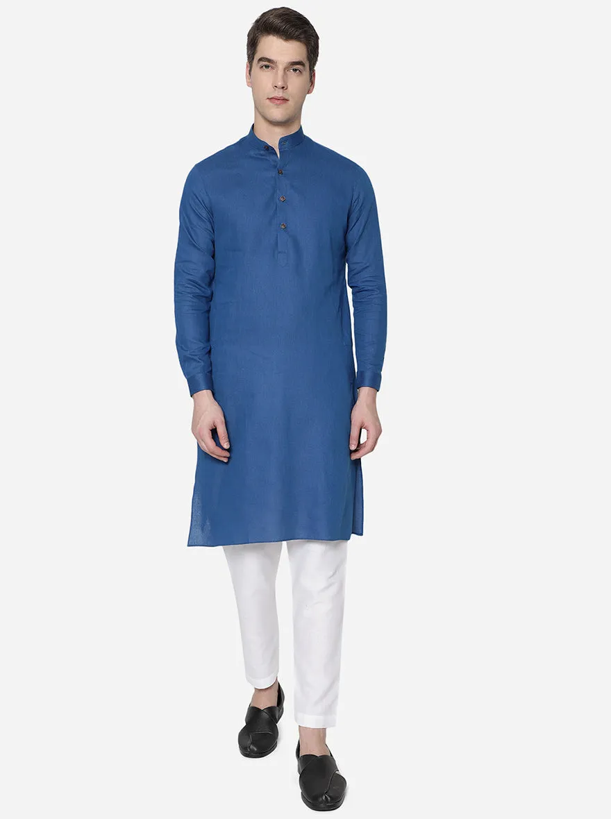 Azure Blue Solid Regular Fit Modi Kurta | JadeBlue