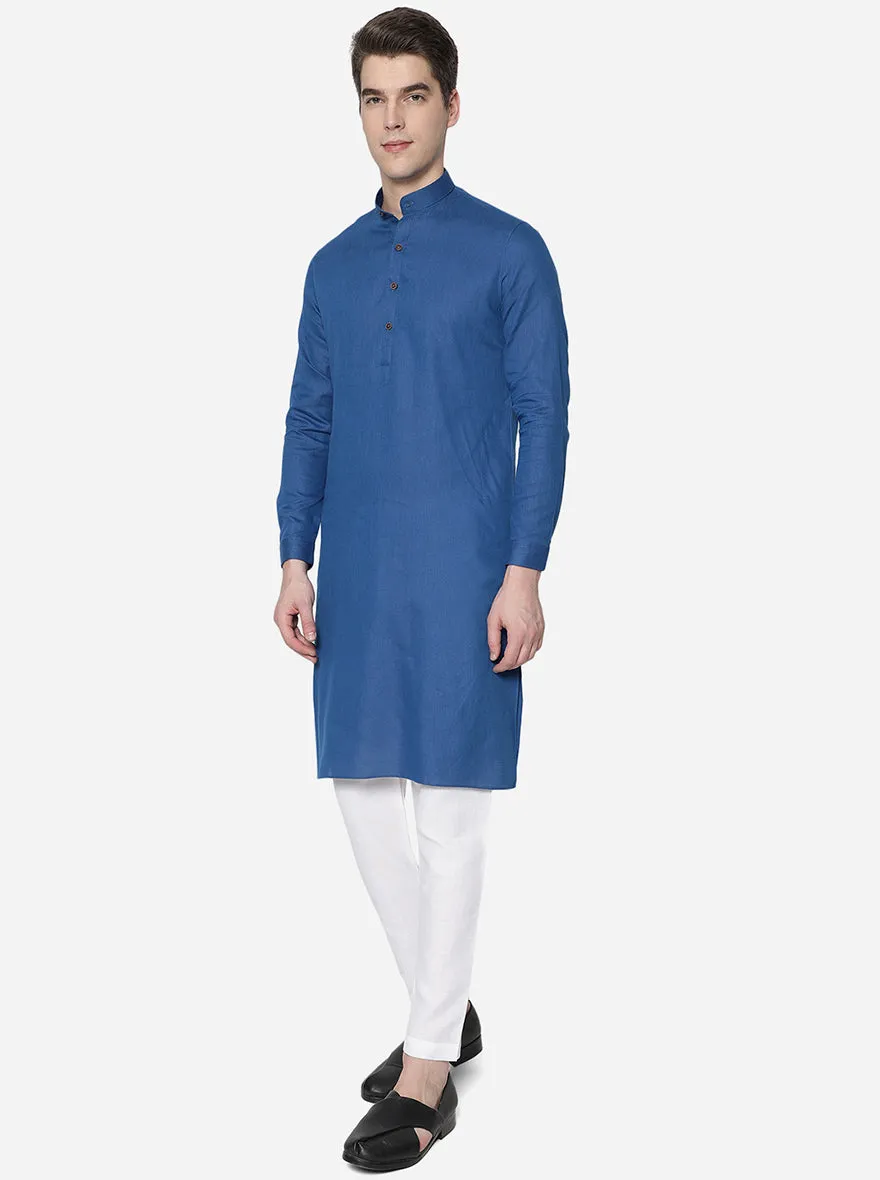 Azure Blue Solid Regular Fit Modi Kurta | JadeBlue