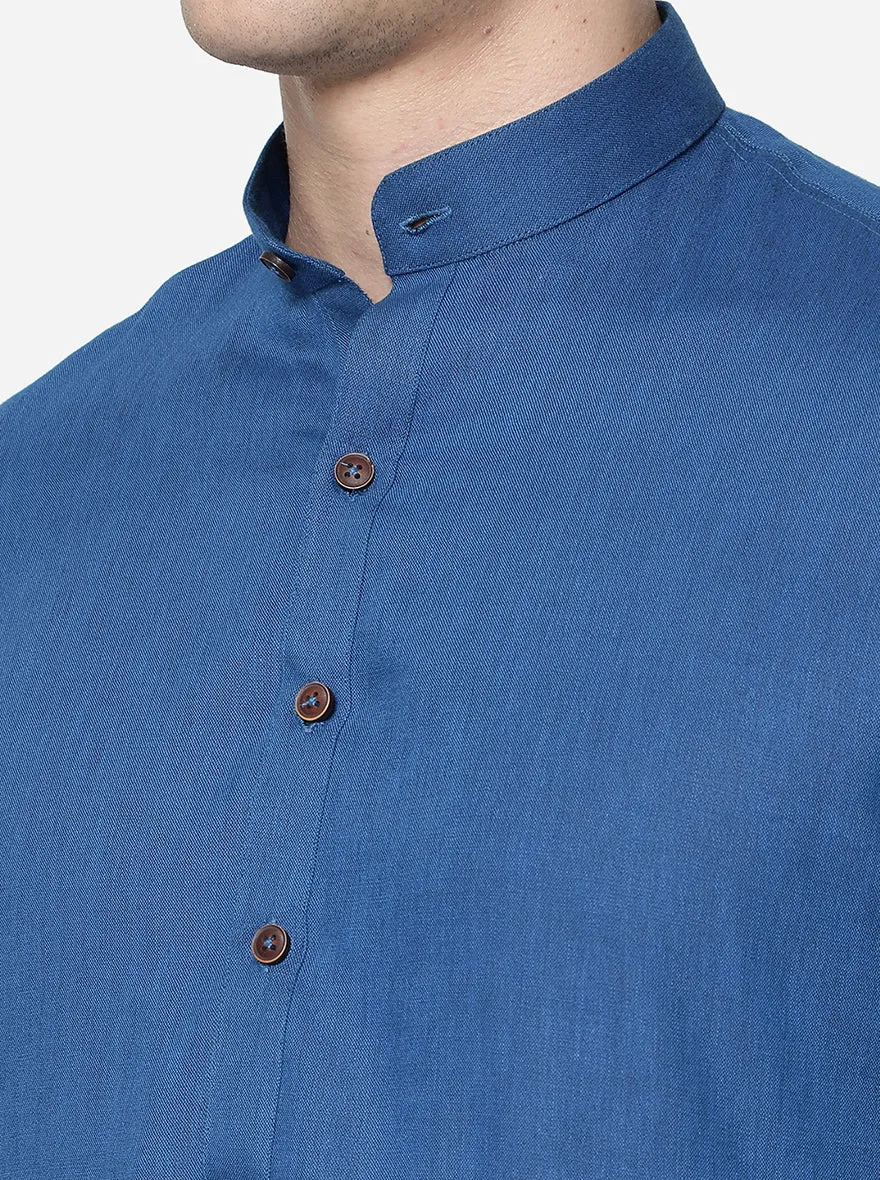 Azure Blue Solid Regular Fit Modi Kurta | JadeBlue