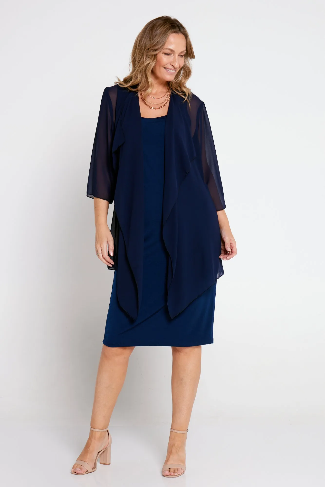 Bianca Chiffon Waterfall Jacket - Navy