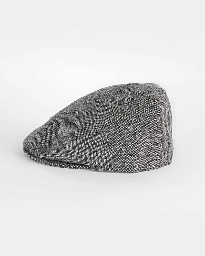 Black & White Plain Weave Wool Flat Cap