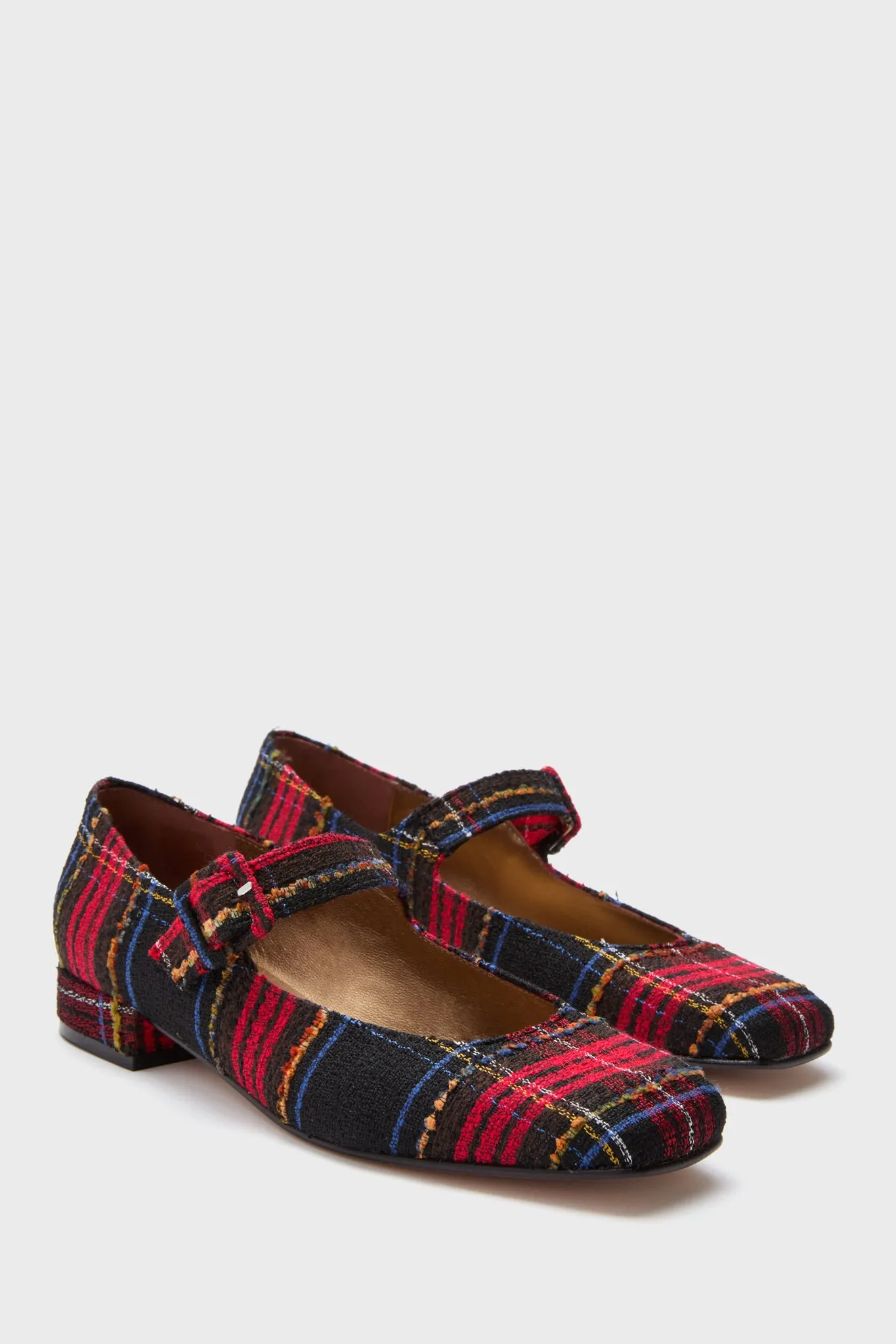 Black and Red Low Mary Jane Tartan Shoes