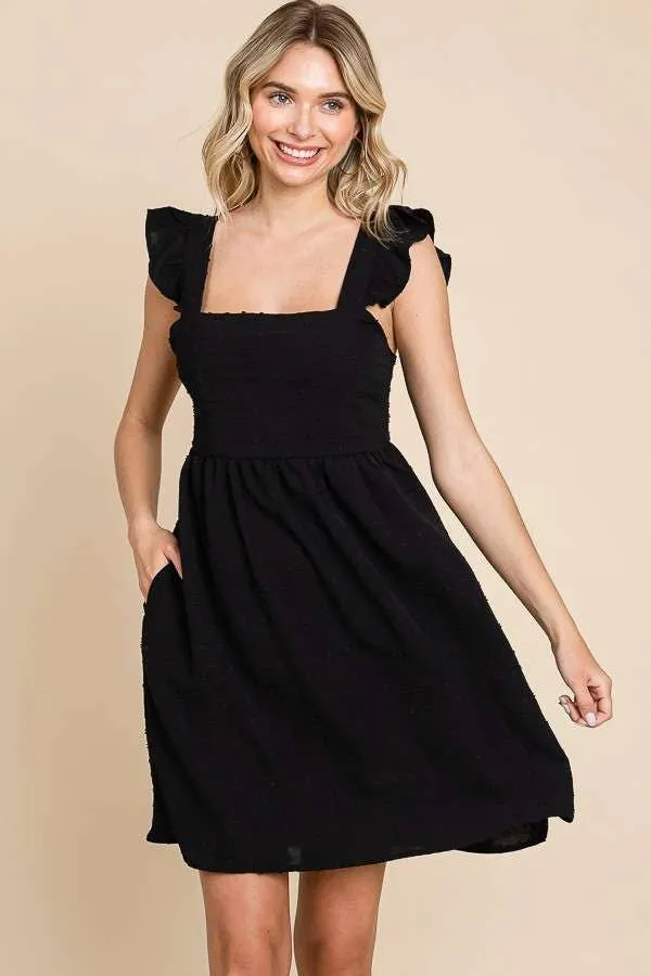 Black Empire Ruffle Sleeve Dress