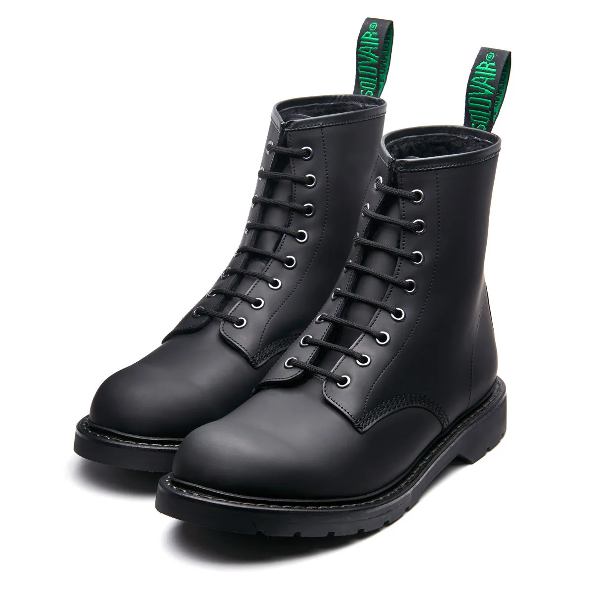 Black Greasy Shearling Lined 8 Eye Derby Boot