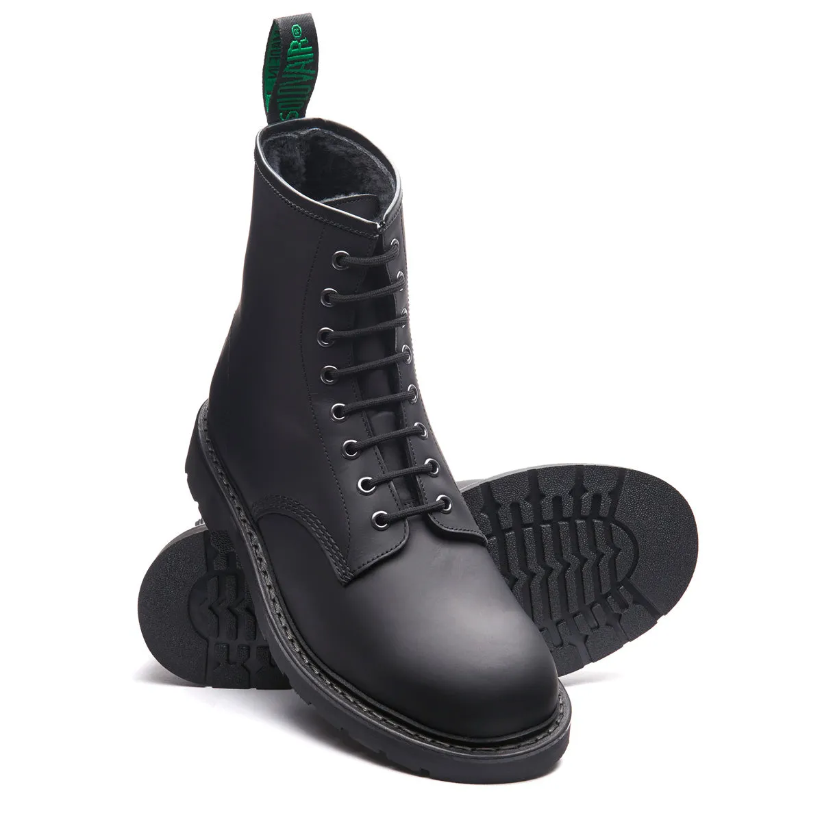 Black Greasy Shearling Lined 8 Eye Derby Boot