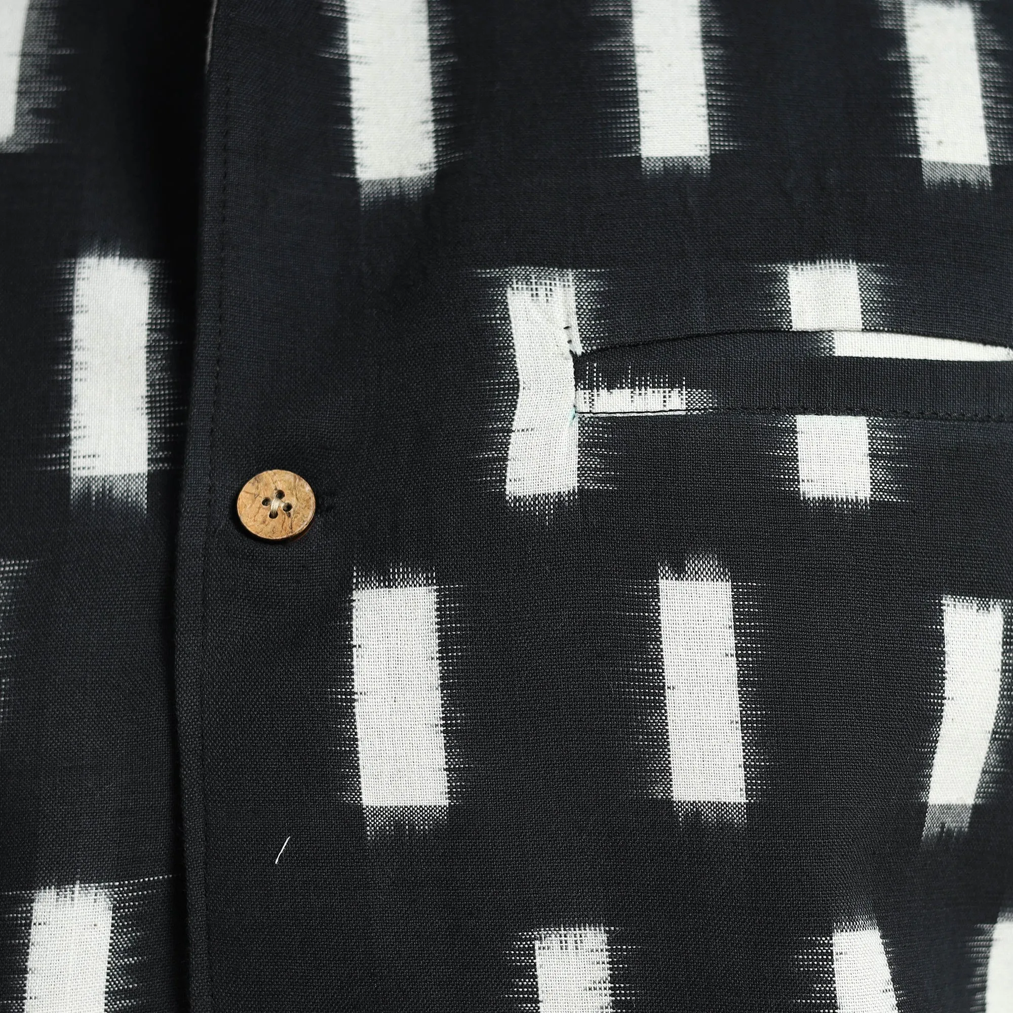 Black - Pochampally Double Ikat Handloom Cotton Men Nehru Jacket 13