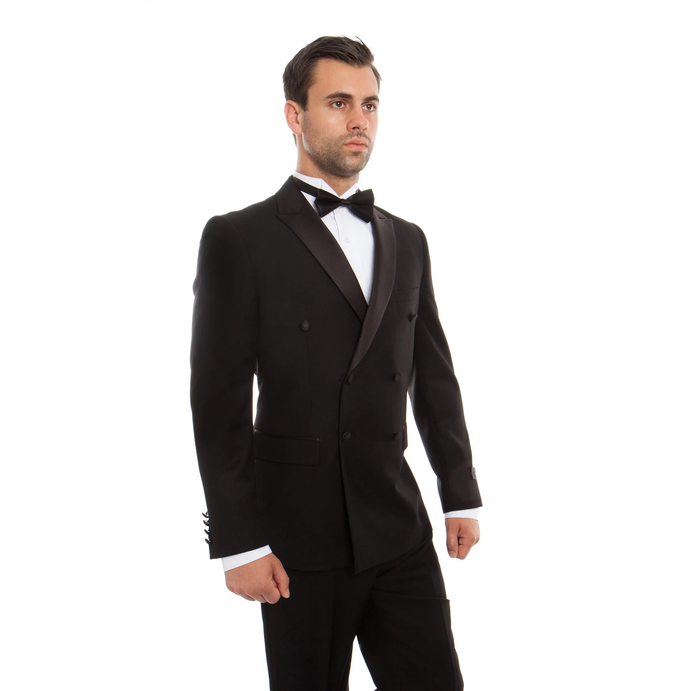 Black Tuxedo Solid Satin Peak Lapel Prom Tuxedos - Slim Fit