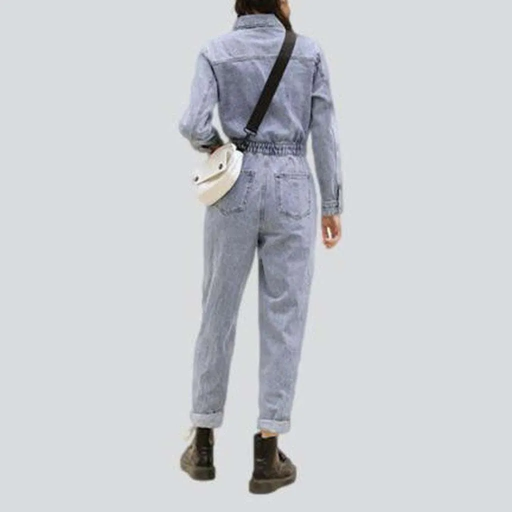 Bleached denim overall with zipper