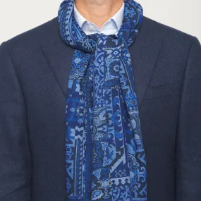 Blue Sicilian Mosaic Double Face Wool Scarf