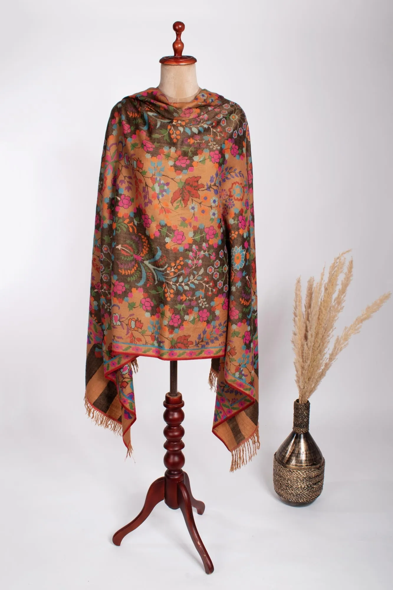 Carbon Black and Orange Kani Pashmina Shawl - SANDHURST