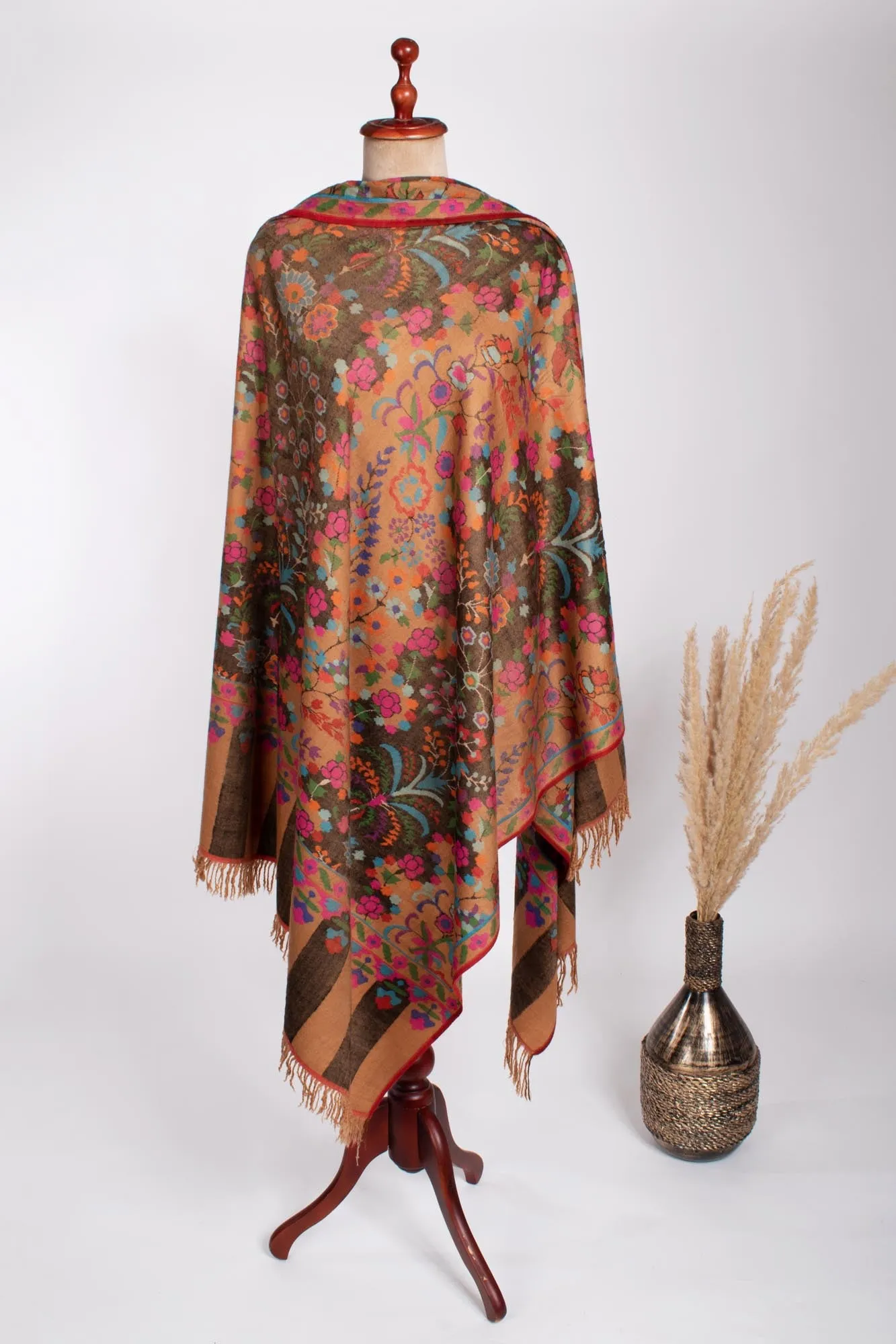 Carbon Black and Orange Kani Pashmina Shawl - SANDHURST