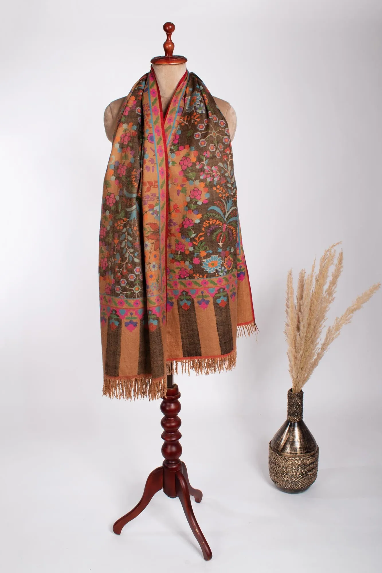 Carbon Black and Orange Kani Pashmina Shawl - SANDHURST