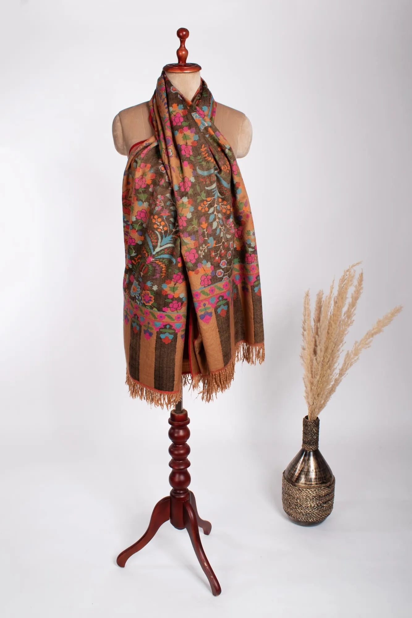 Carbon Black and Orange Kani Pashmina Shawl - SANDHURST