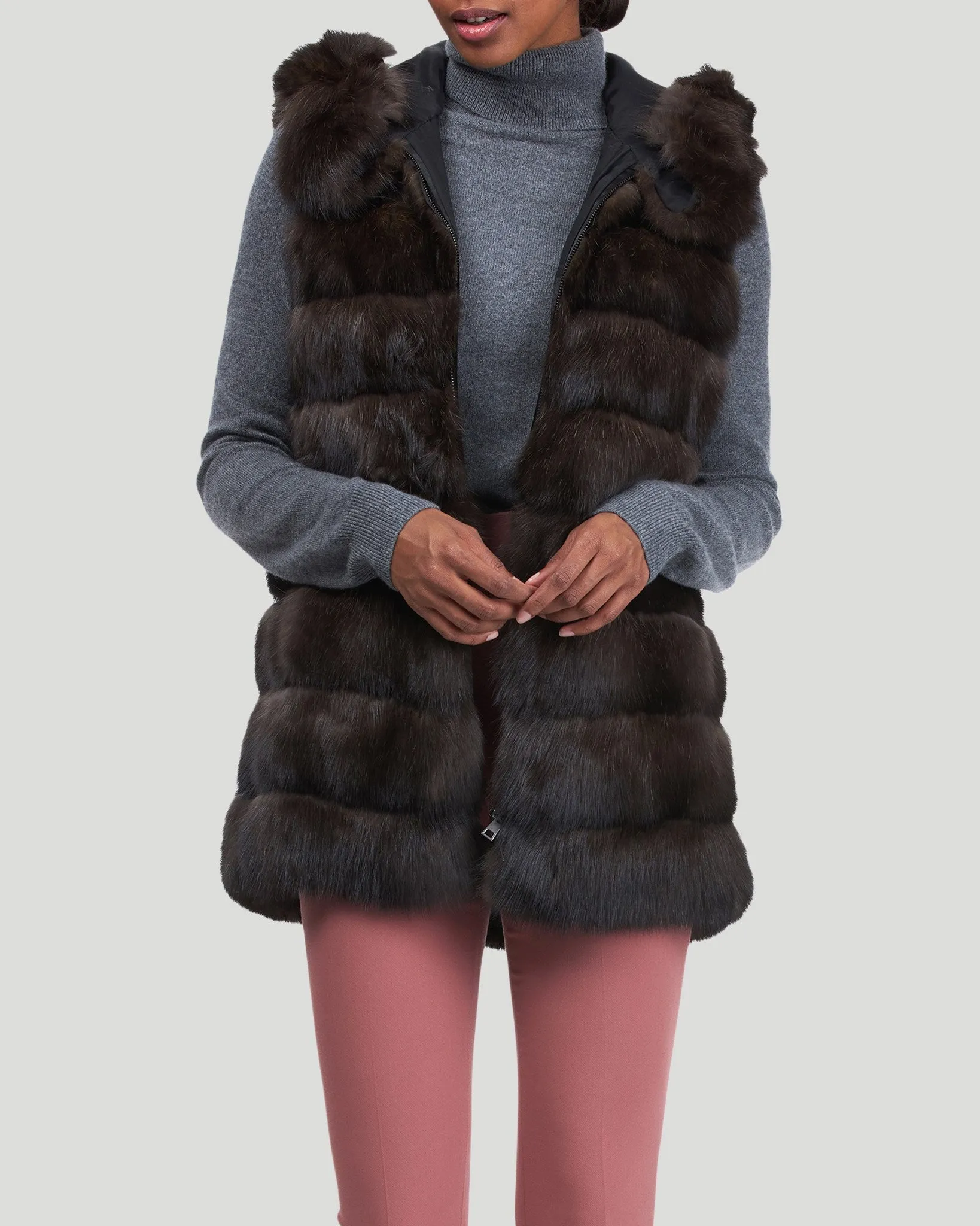 Cashmere Parka with Detachable Sable Vest