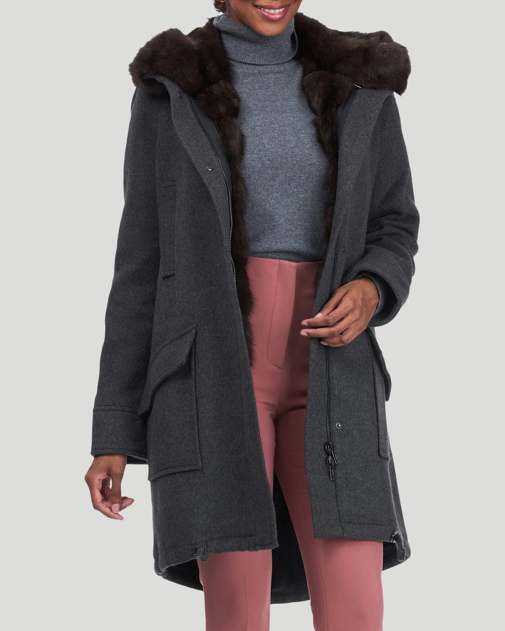 Cashmere Parka with Detachable Sable Vest