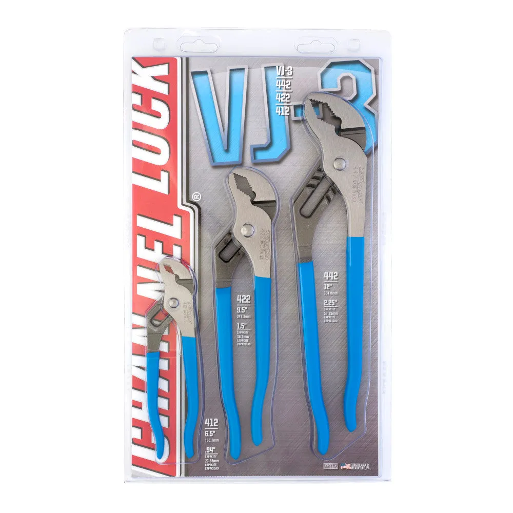 Channellock VJ-3 V Jaw Tongue & Groove Set, 6.5", 9.5", 12"