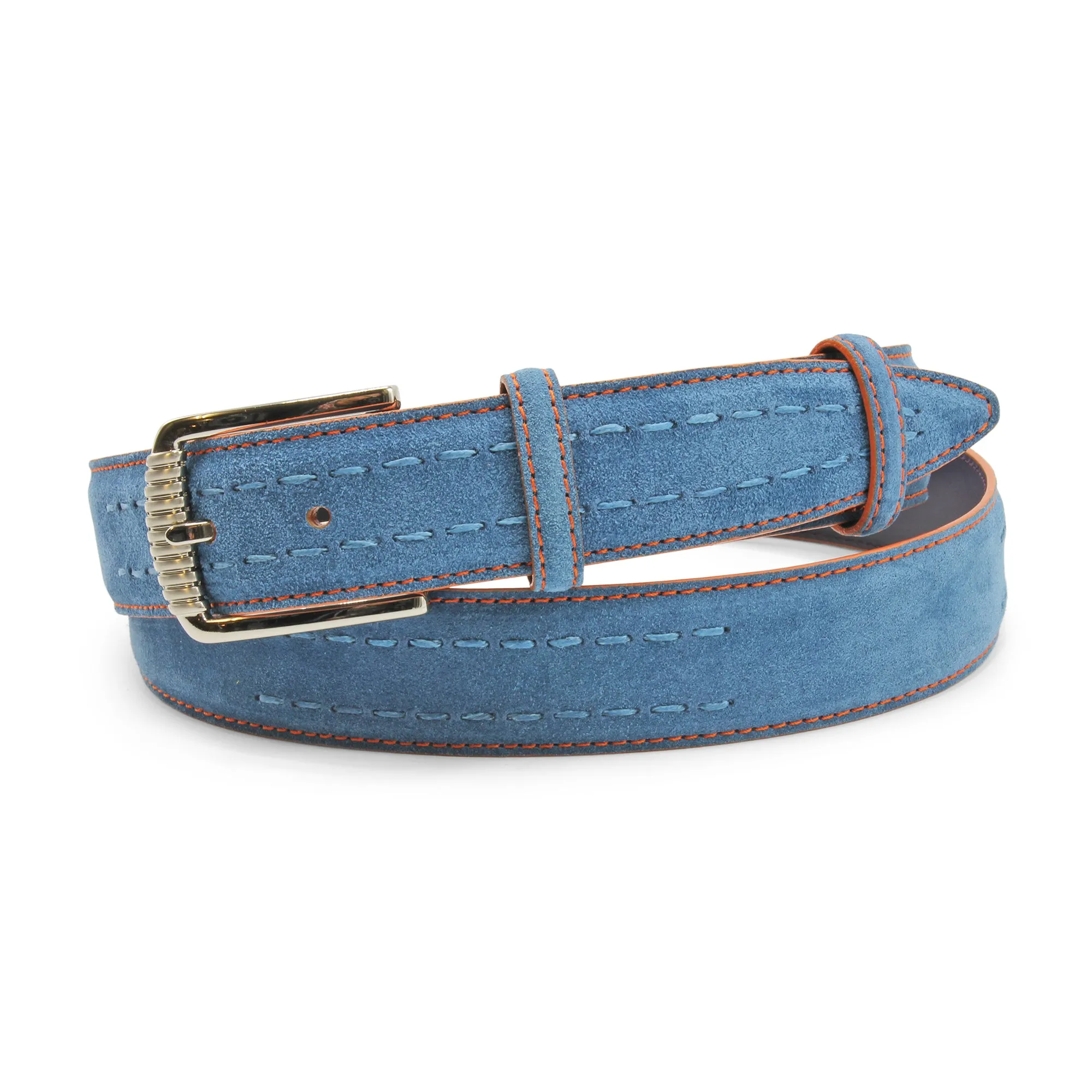 Chaplin V2 Denim/Orange Contrast Stitch Rib Prong Belt