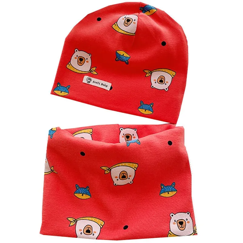 Children Autumn Velvet Neckerchief Cap Two-Piece Winter Plush Warm Beanies Scarves Set Cartoon Baby Cotton Collar Scarf Hats Set