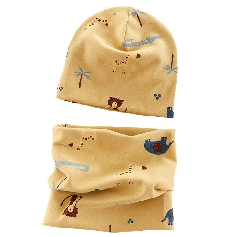 Children Autumn Velvet Neckerchief Cap Two-Piece Winter Plush Warm Beanies Scarves Set Cartoon Baby Cotton Collar Scarf Hats Set