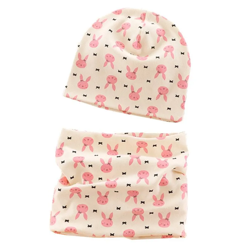 Children Autumn Velvet Neckerchief Cap Two-Piece Winter Plush Warm Beanies Scarves Set Cartoon Baby Cotton Collar Scarf Hats Set