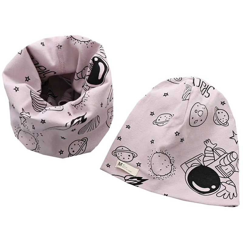 Children Autumn Velvet Neckerchief Cap Two-Piece Winter Plush Warm Beanies Scarves Set Cartoon Baby Cotton Collar Scarf Hats Set