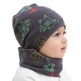 Children Autumn Velvet Neckerchief Cap Two-Piece Winter Plush Warm Beanies Scarves Set Cartoon Baby Cotton Collar Scarf Hats Set