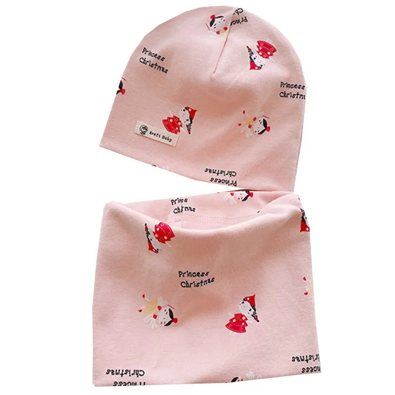 Children Autumn Velvet Neckerchief Cap Two-Piece Winter Plush Warm Beanies Scarves Set Cartoon Baby Cotton Collar Scarf Hats Set