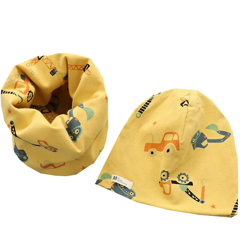 Children Autumn Velvet Neckerchief Cap Two-Piece Winter Plush Warm Beanies Scarves Set Cartoon Baby Cotton Collar Scarf Hats Set