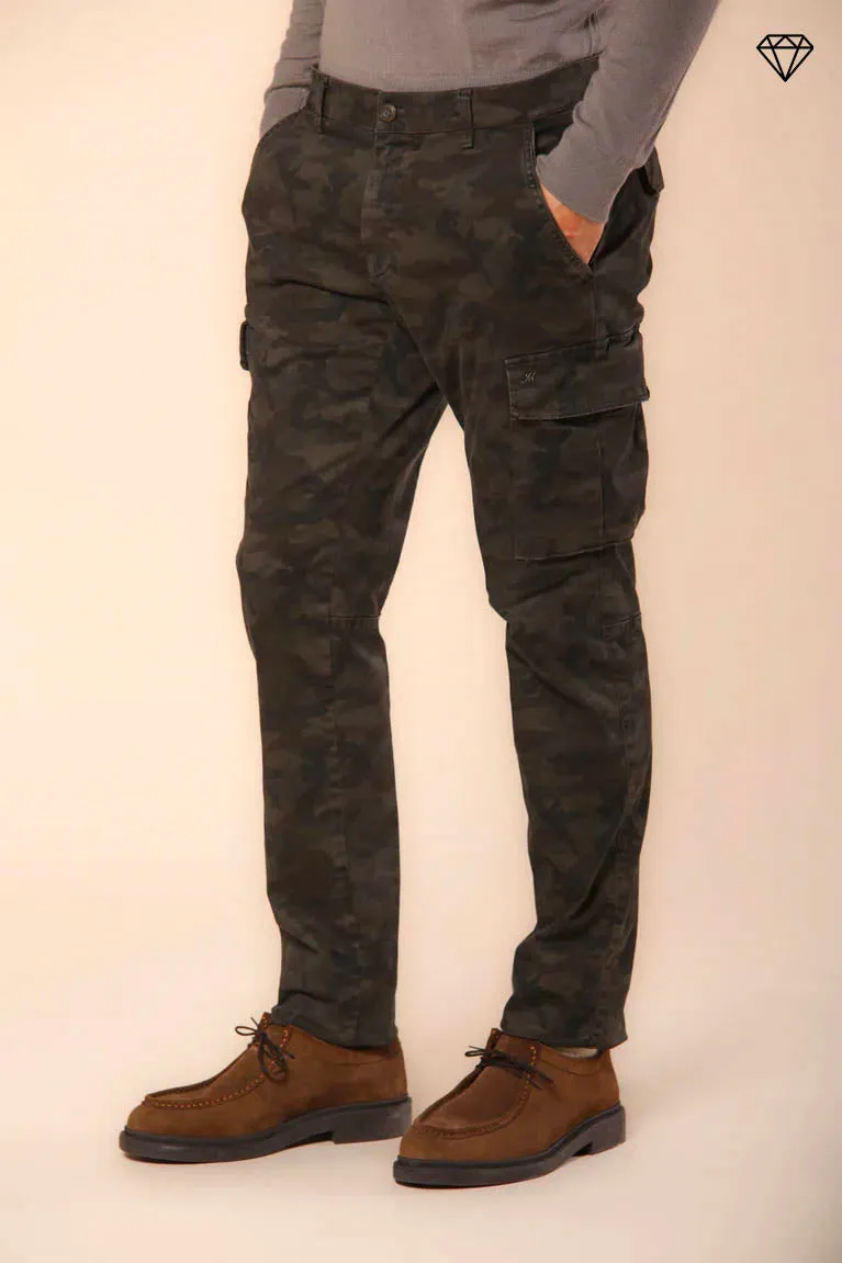 Chile Pantalone cargo uomo in raso con camouflage extra slim ①