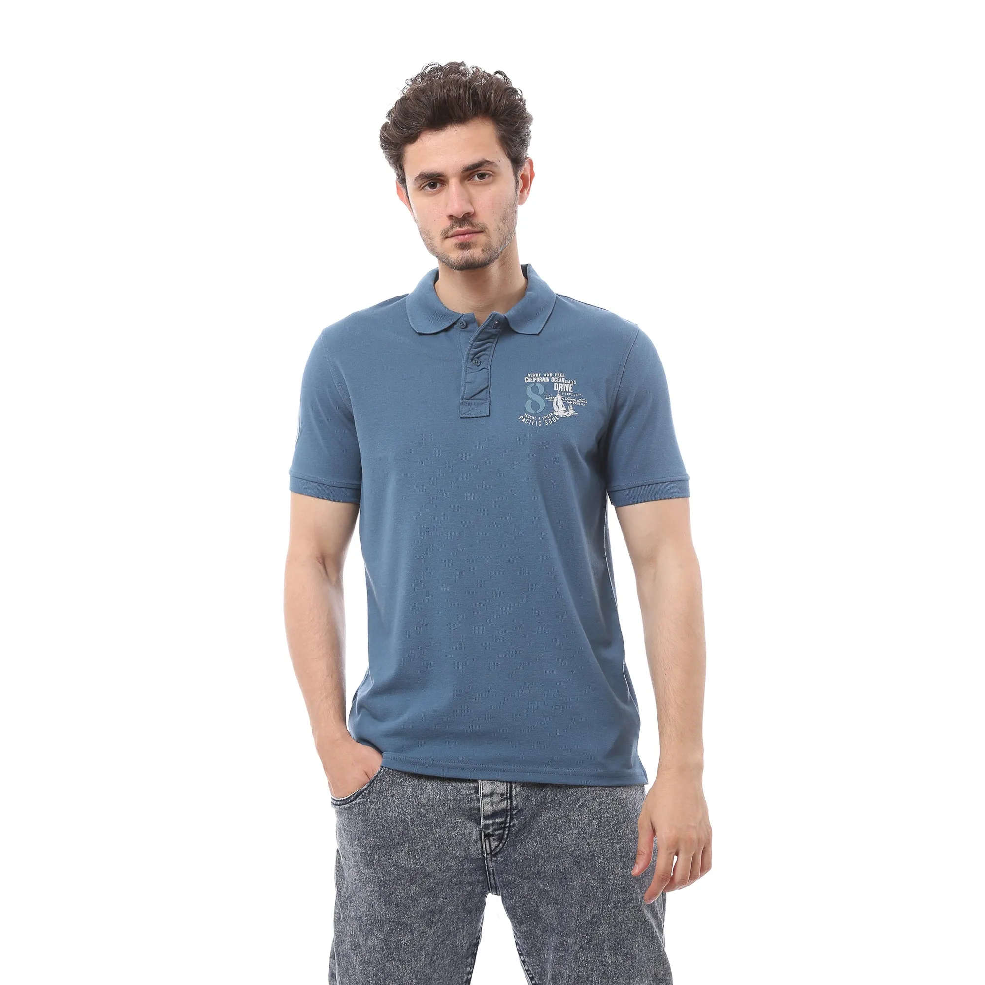 Classic Cotton Polo T-Shirt For Men - Indigo