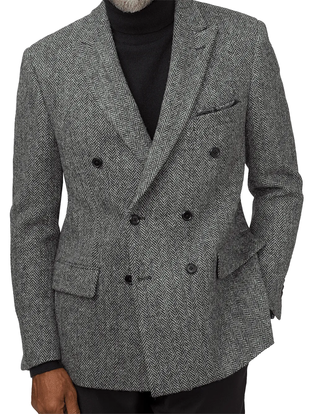 Classic Fit Harris Tweed Double Breasted Peak Lapel Sport Coat - Black/white