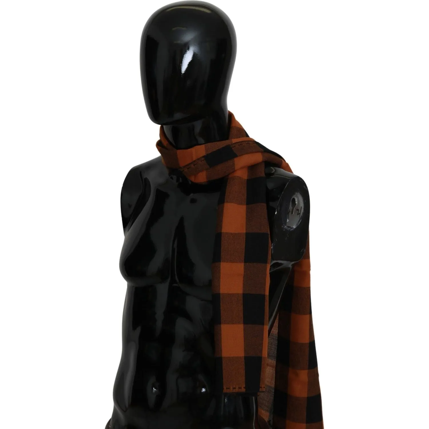 Costume National Chic Orange Check Wool Blend Scarf