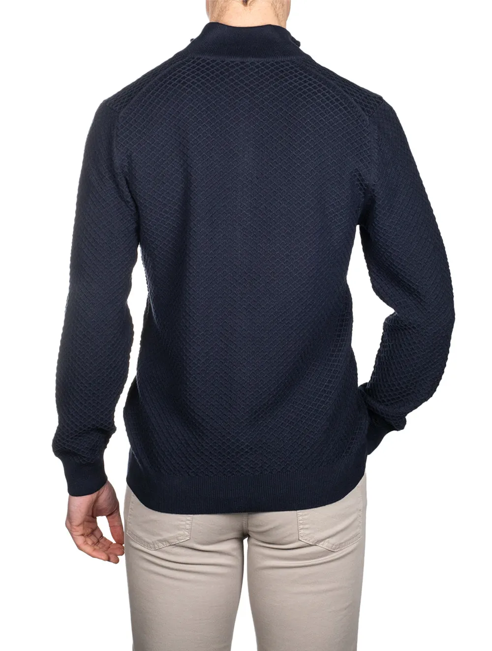 Cotton Texture Full Zip Evening Blue