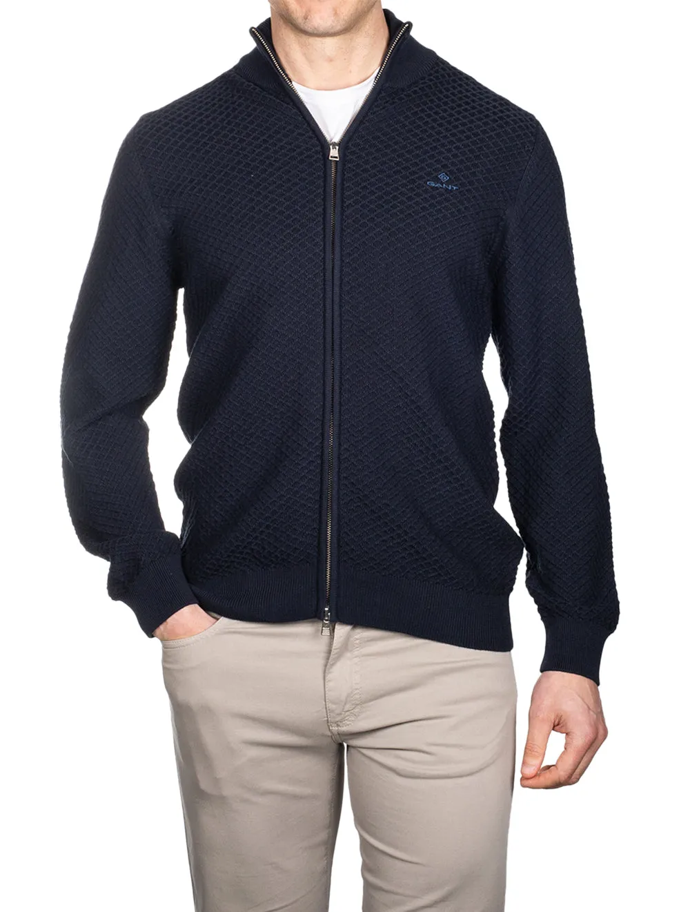 Cotton Texture Full Zip Evening Blue