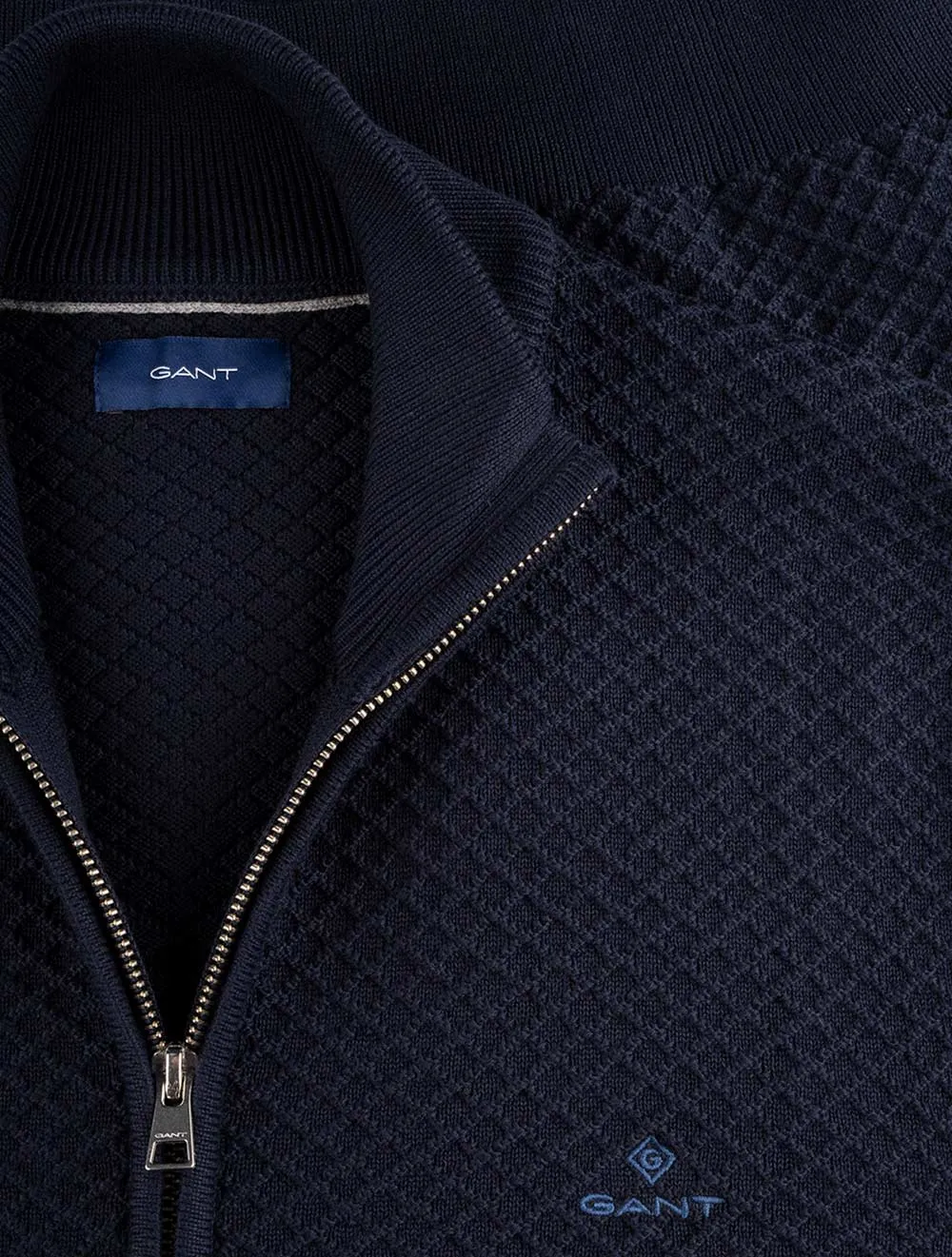 Cotton Texture Full Zip Evening Blue