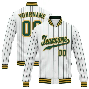 Custom White Forest Green Stripe Fashion Jacket Bomber Full-Snap Varsity Letterman Personalized Jacket FZ005-D020219-5