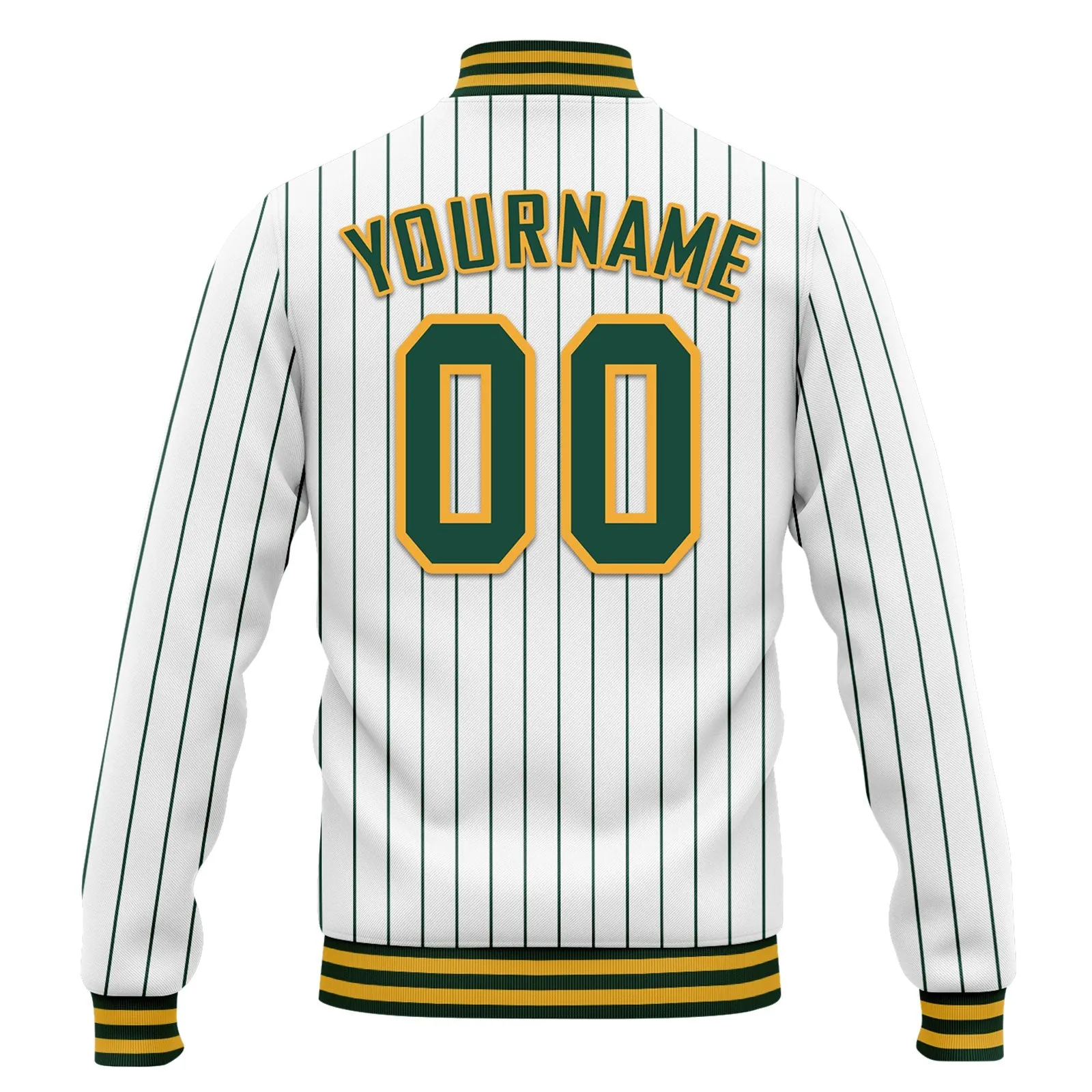 Custom White Forest Green Stripe Fashion Jacket Bomber Full-Snap Varsity Letterman Personalized Jacket FZ005-D020219-5