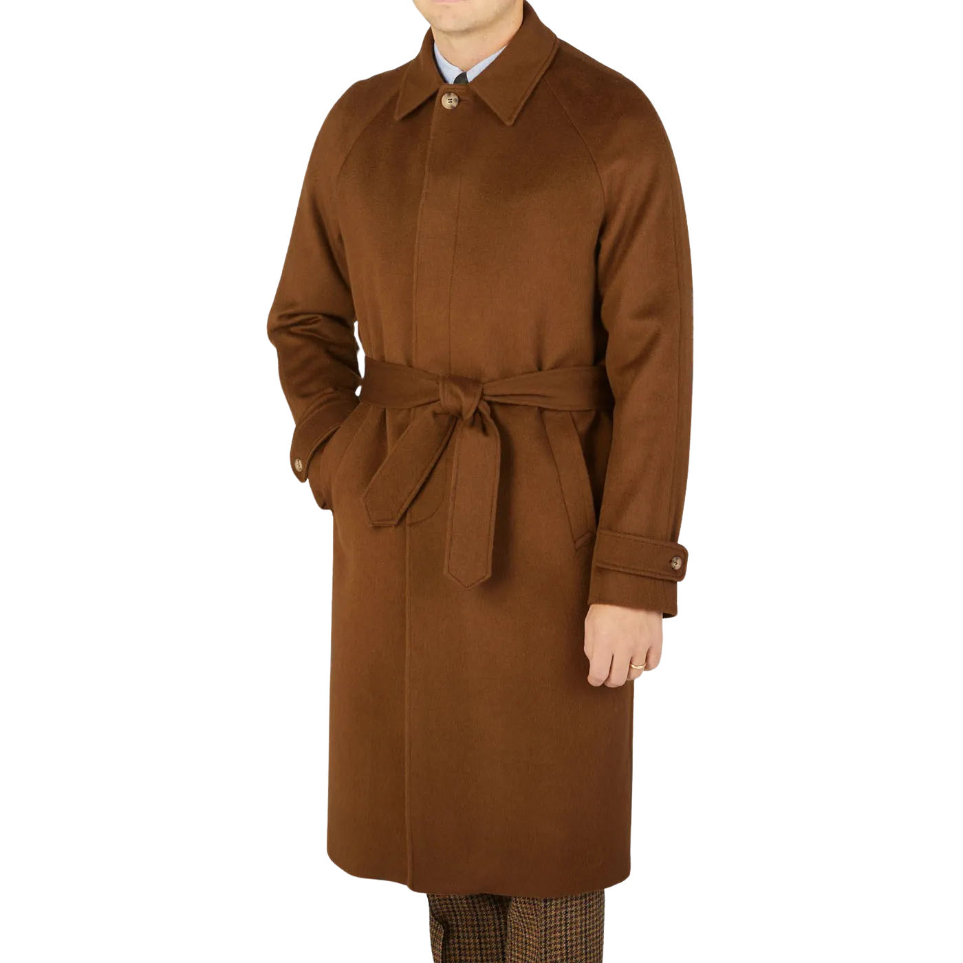 Dark Brown Camel Wool Cashmere Raglan Coat