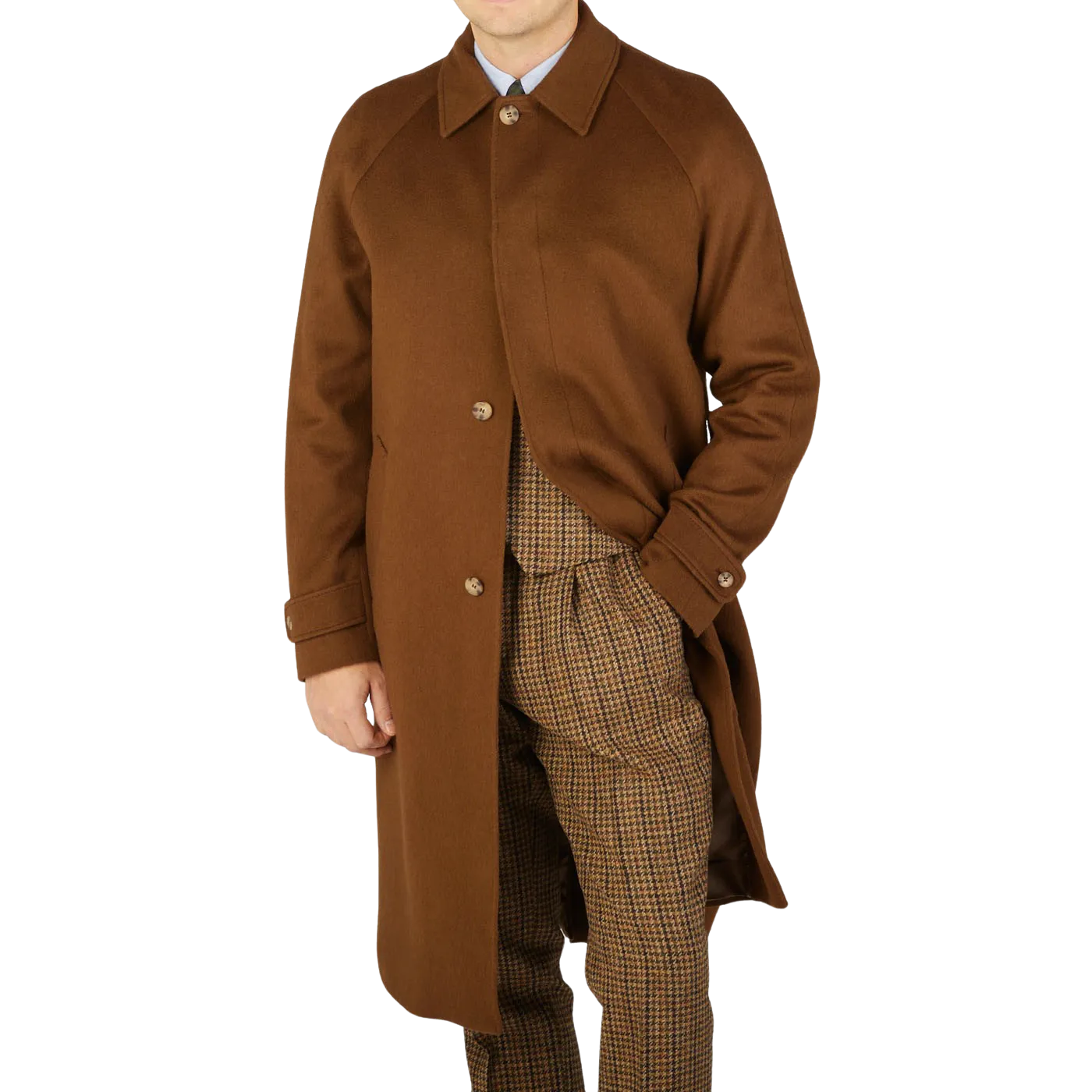 Dark Brown Camel Wool Cashmere Raglan Coat