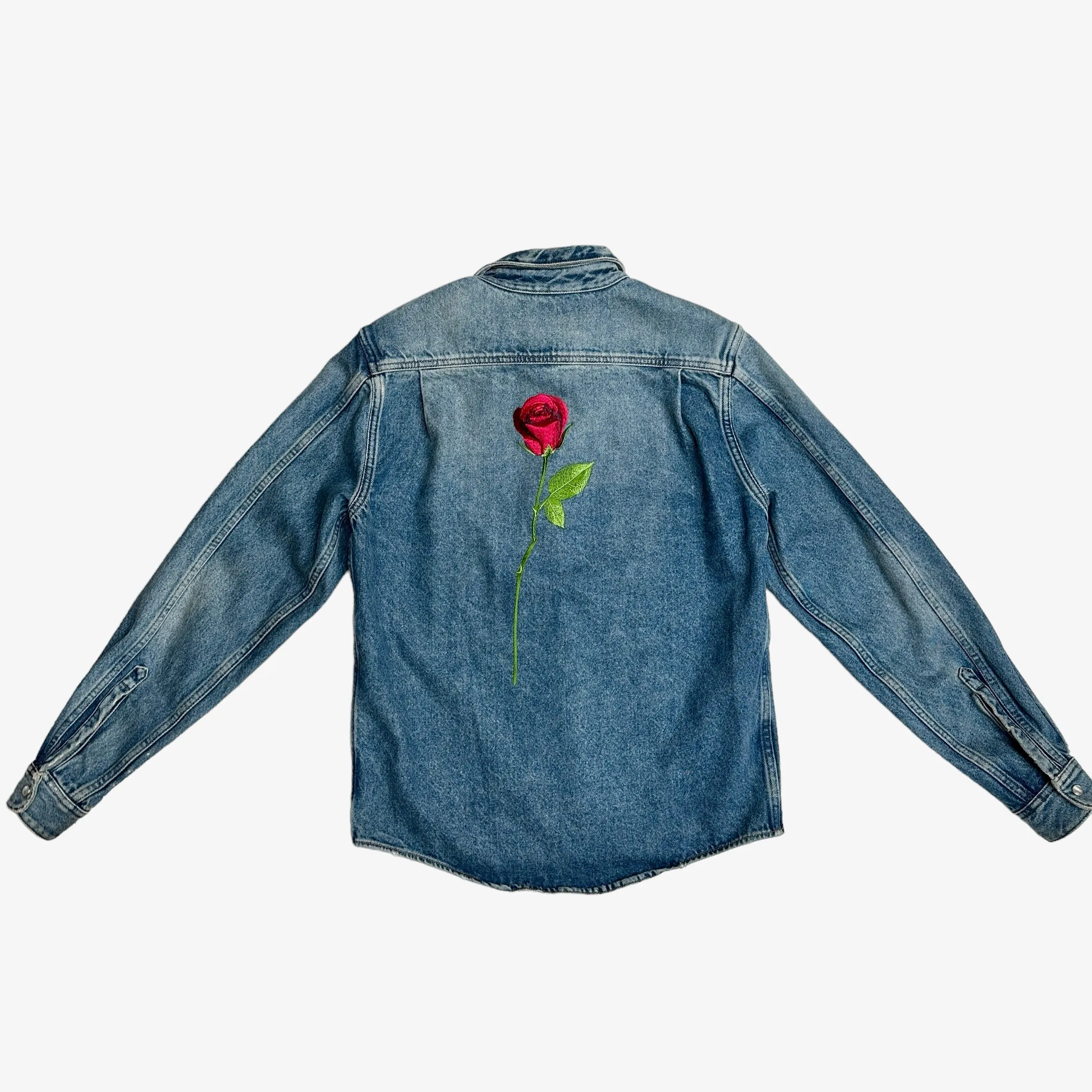 Denim Jacket with Rose Motif - M